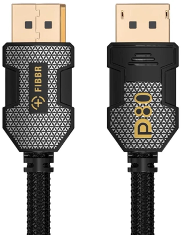 Main image of FIBBR DP80 DisplayPort 2.1 Cable 5ft 80Gbps VESA Certified 16K@60Hz 8K@120Hz 4K@240Hz HDR Silver-Plated Copper Ultra HD Cord, G-SYNC FreeSync Compatible, Gold-Plated Plug, Nylon Braided