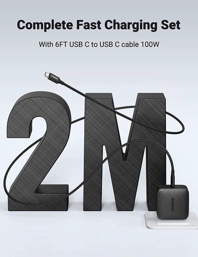 Alt view image 3 of 7 - UGREEN 65W USB C Fast Charger GaN Wall Charger with 6FT 100W USB C to USB C Cable Compatible with MacBook Pro Air, XPS 13, iPad Pro, iPad Mini 6, Galaxy S21 S20, Pixel, iPhone 13 12 Pro Max and More