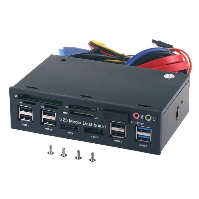 Alt view image 6 of 7 - 5.25 Inch PC Media Dashboard Front Panel Audio With SATA eSATA 2 x USB 3.0 And 6 x USB 2.0 Hub TF MMC M2 CF MS Card Reader