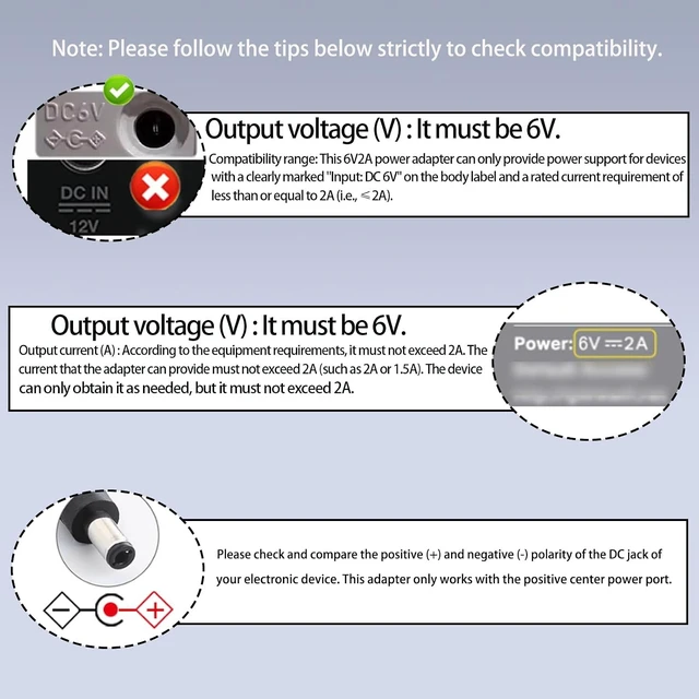 Alt view image 5 of 6 - 6V Power Supply AC Adapter DC 6Volt Power Adapter Charger DC in 6V Power Cord with 8 Interchangeable Plug for 100mA 300mA 400mA 500mA 600mA 700mA 800mA 900mA 1000mA 1500mA 2000mA Equipment