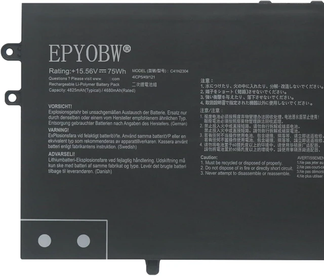 Alt view image 2 of 4 - C41N2304 Laptop Battery 75Wh 4825mAh 15.56V Compatible with Asus ZenBook 14 UM3000 / 14 OLED UM3406HA / Vivobook S 15 S5507 / Vivobook S 16 S5606 S5606MA Series 0b200-04480200