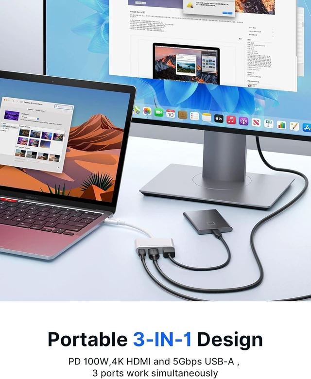 Alt view image 2 of 7 - USB-C to HDMI Adapter Digital AV Multiport 4K@60Hz 3-in-1 100W Charging 5Gbps USB-A 3.0 Type-C Compatible for iPhone 16 Pro/16 Pro Max/16/iPhone 15 Pro Max S24/23 iPad MacBook
