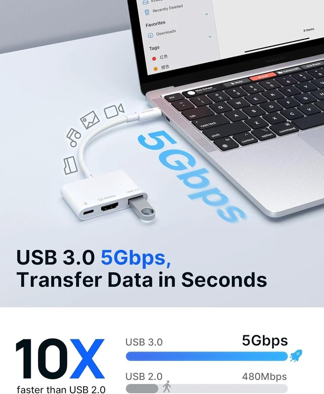 Alt view image 5 of 7 - USB-C to HDMI Adapter Digital AV Multiport 4K@60Hz 3-in-1 100W Charging 5Gbps USB-A 3.0 Type-C Compatible for iPhone 16 Pro/16 Pro Max/16/iPhone 15 Pro Max S24/23 iPad MacBook