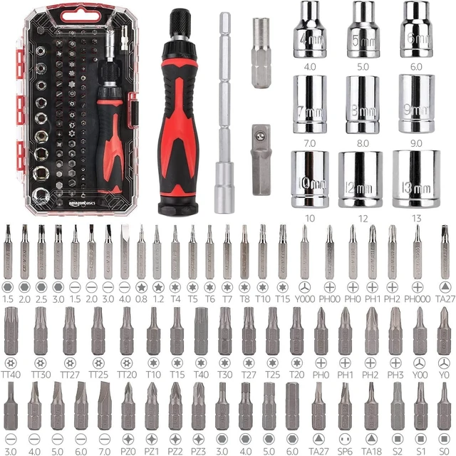 Alt view image 8 of 14 - Magnetic Ratcheting Wrench and Electronics Precision Screwdriver Tool Set, 73-Piece, with Carry Case for Household Repair, Small Jobs, Eyeglasses, Black/Red/Silver