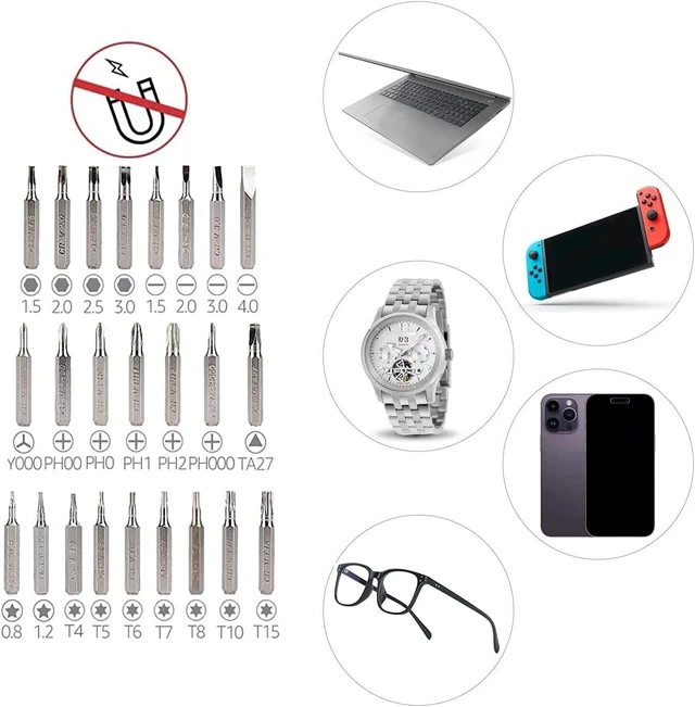 Alt view image 12 of 14 - Magnetic Ratcheting Wrench and Electronics Precision Screwdriver Tool Set, 73-Piece, with Carry Case for Household Repair, Small Jobs, Eyeglasses, Black/Red/Silver