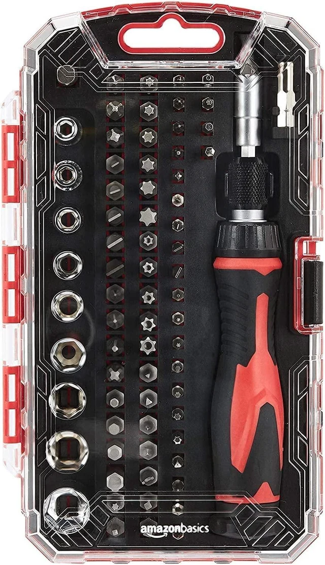 Alt view image 14 of 14 - Magnetic Ratcheting Wrench and Electronics Precision Screwdriver Tool Set, 73-Piece, with Carry Case for Household Repair, Small Jobs, Eyeglasses, Black/Red/Silver