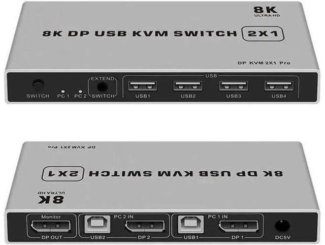 Main image of 2 Port DisplayPort 1.4 KVM Switch, 8K@60Hz 4K@144Hz USB DP KVM Switcher for 2 PCs Share Monitor Keyboard Mouse