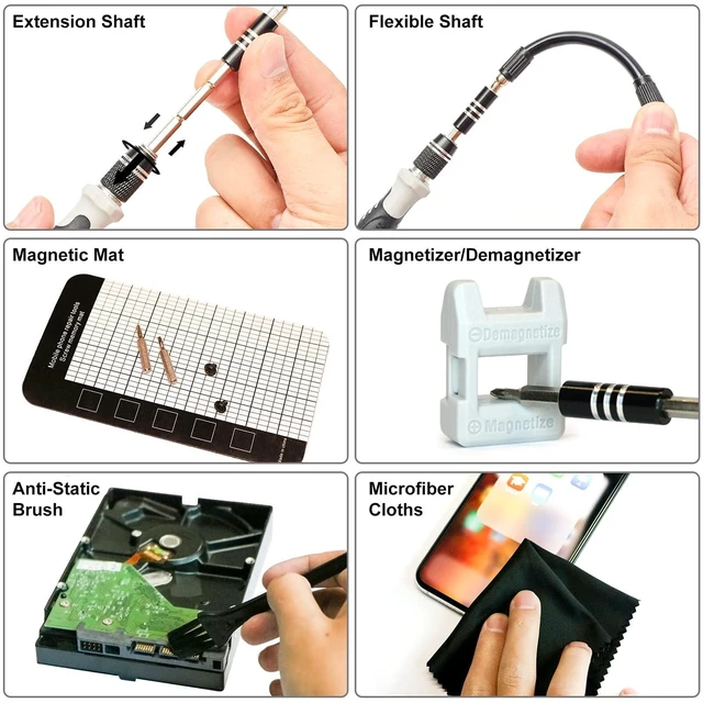 Alt view image 13 of 14 - Professional 115 in 1 Precision Screwdriver Set, Magnetic Electronics Repair Tool Kit for iPhone, Laptop, Xbox, Nintendo Switch, Glasses, Watch, Small Appliances with S2 Steel Bits & Portable Case