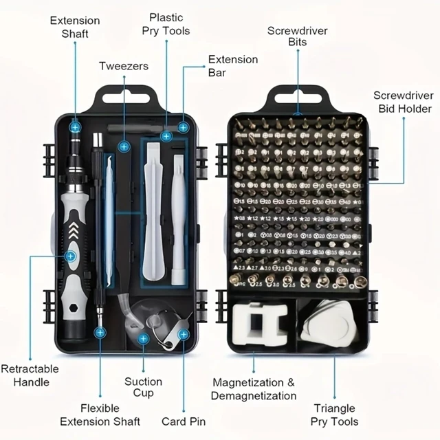 Alt view image 14 of 14 - Professional 115 in 1 Precision Screwdriver Set, Magnetic Electronics Repair Tool Kit for iPhone, Laptop, Xbox, Nintendo Switch, Glasses, Watch, Small Appliances with S2 Steel Bits & Portable Case