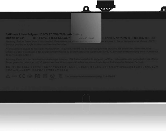 Alt view image 3 of 7 - BatPower A1321 Replacement Laptop Battery for Mid 2009 2010 MacBook Pro 15-inch A1286 EMC 2324 2325 2353 MB985 MB986 MC118 MC371 MC372 MC373 Battery MacBook Pro 15" A1286 Apple A1321 Battery 77.5Wh