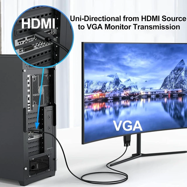 Alt view image 2 of 7 - HDMI to VGA Cable 6 Feet Computer HDMI to VGA Monitor Cable HD 1080P Video Cord Compatible for Computer Desktop Laptop PC Monitor Projector HDTV and More-NOT Bidirectional