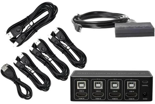 Alt view image 4 of 4 - 4 Port 4 In 1 Out HDMI KVM Switch 4K@30Hz 1080P@60Hz, USB KVM Switcher for 4 PCs Share Monitor Keyboard Mouse, Compatible with Windows Mac Laptops