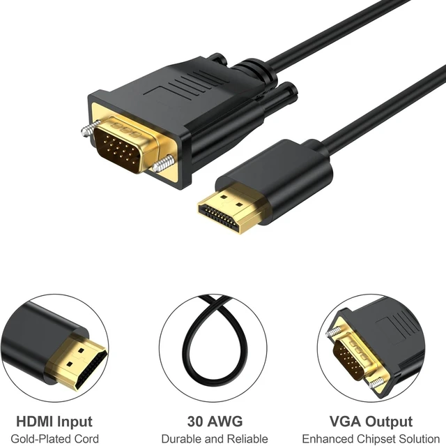 Alt view image 5 of 7 - HDMI to VGA Cable 6 Feet Computer HDMI to VGA Monitor Cable HD 1080P Video Cord Compatible for Computer Desktop Laptop PC Monitor Projector HDTV and More-NOT Bidirectional