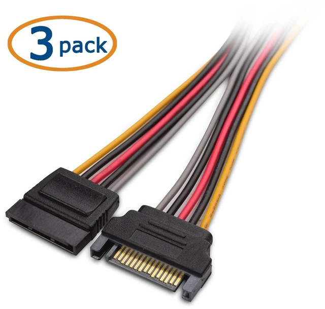 Alt view image 7 of 10 - 3-Pack 15 Pin SATA Power Extension Cable - 12 Inches, SATA Power Cable for Hard Drive and SSD