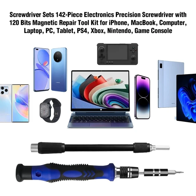 Alt view image 12 of 14 - 142 IN 1 Professional Computer Repair Tool Kit, Precision Screwdriver Set with 120 Bits Magnetic Repair Tool Kit for iPhone, MacBook, Computer, Laptop, PC, Tablet, PS4, Game Console, and Others