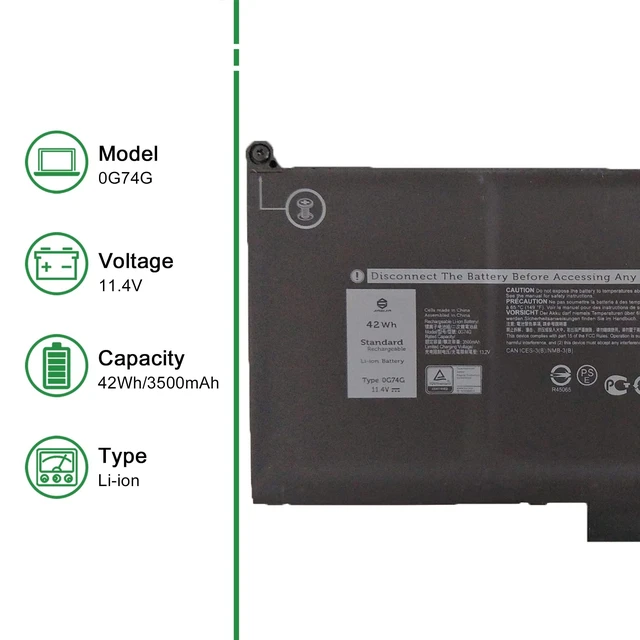 Alt view image 2 of 5 - JIAZIJIA 0G74G 02PFPW Laptop Battery Replacement for Dell Latitude 5300 5310 7300 7400 P97G P97G001 P97G002 P96G P96G002 P96G003 P99G P99G001 P100G P100G001 Series OG74G 2PFPW 11.4V 42Wh 3500mAh