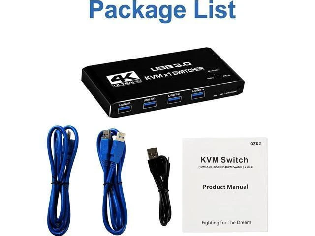 Alt view image 7 of 7 - 2 Port USB-C HDMI 2.0 KVM Switch 4K@60Hz, 2 in 1 Out KVM Console with 4 USB 3.0 Ports for 2 PCs Share Monitor Keyboard Mouse