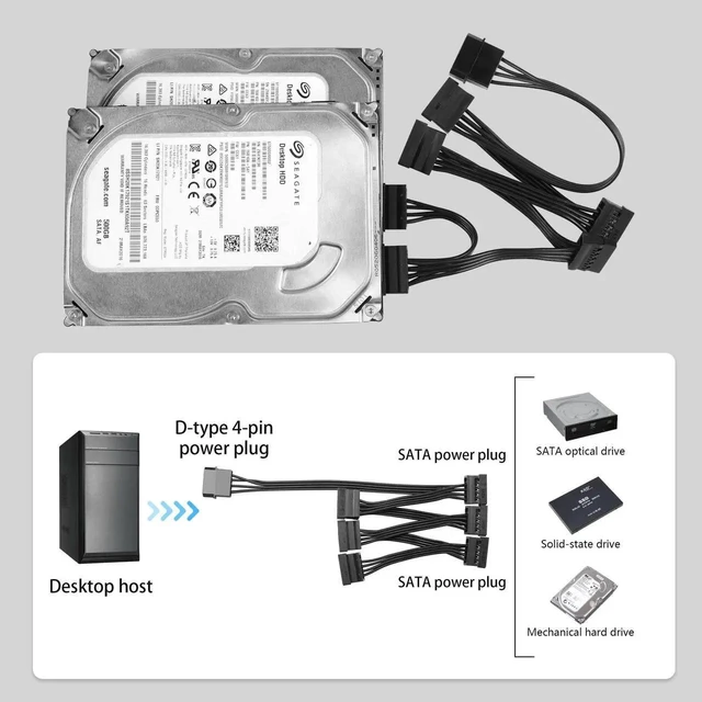 Alt view image 5 of 7 - IDE to SATA Power Cable LP4 4 Pin 1 to 6×15 Pin SATA Splitter Supply Adapter Converter Cable for PC Server Hard Drive
