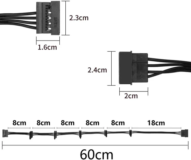 Alt view image 4 of 7 - IDE to SATA Power Cable LP4 4 Pin 1 to 6×15 Pin SATA Splitter Supply Adapter Converter Cable for PC Server Hard Drive