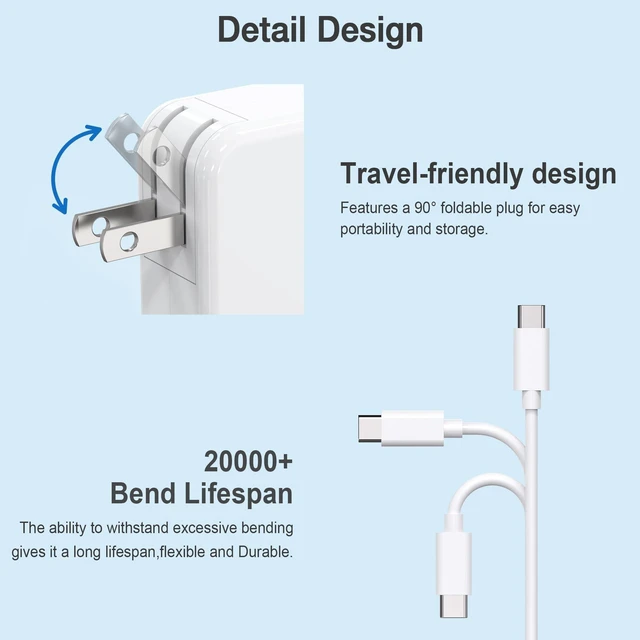 Alt view image 2 of 5 - 96W Mac Book USB C Laptop Charger for MacBook Pro 16, 15, 14, 13 inch 2021, 2020, 2019, 2018 Charger,MacBook Air,IPad Pro AC Adapter,Type C Fast Charging Power Cord Supply