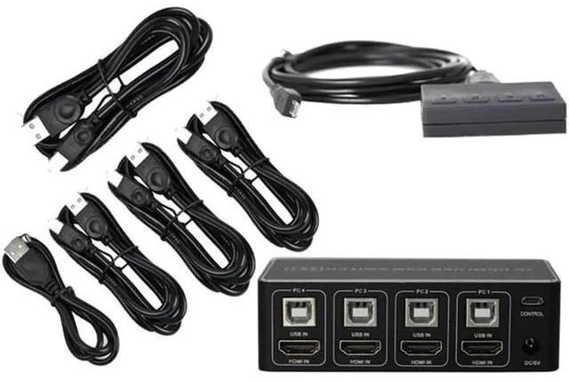 Alt view image 4 of 4 - 4 Port 4-In-1-Out HDMI KVM Switch, 4K@30Hz 1080P@60Hz USB KVM Switcher for 4 PCs Laptops, Share Monitor Keyboard Mouse, Support Win7 Win10 Mac