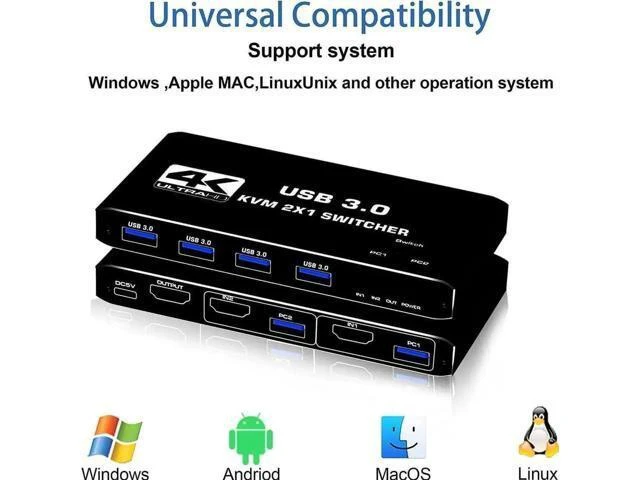 Main image of 2 Port USB-C HDMI 2.0 KVM Switch 4K@60Hz, 2 In 1 Out KVM Switcher with 4 USB 3.0 Ports for 2 USB-C Laptops Share Monitor Keyboard Mouse