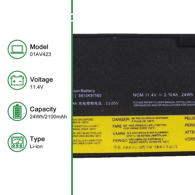Alt view image 2 of 5 - JIAZIJIA 01AV423 SB10K97580 Laptop Battery Replacement for Lenovo ThinkPad T470 T480 A475 A485 T570 T580 P51S P52S TP25 Series 61 4X50M08810 01AV422 SB10K97579 01AV424 01AV452 01AV490 11.4V 24Wh
