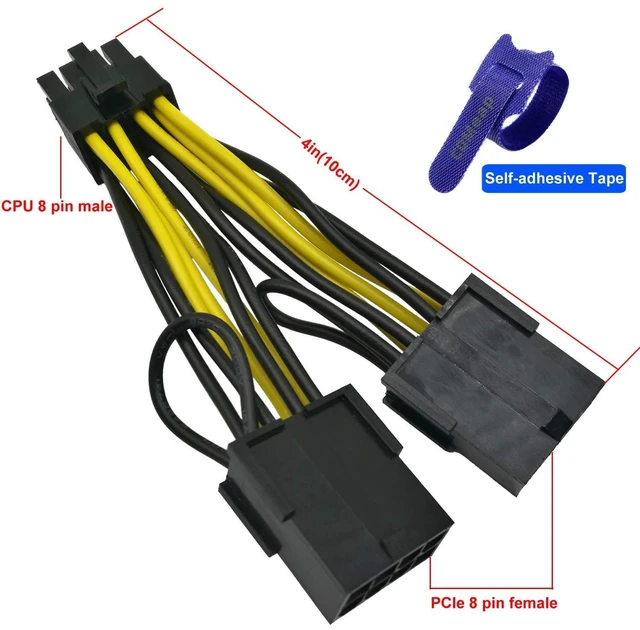 Alt view image 9 of 10 - Graphics Card Power Cable 030-0571-000 CPU 8 Pin Male to Dual PCIe 8 Pin Female Adapter for Tesla K80/M40/M60/P40/P100 4 inches (2-Pack) (10cm)