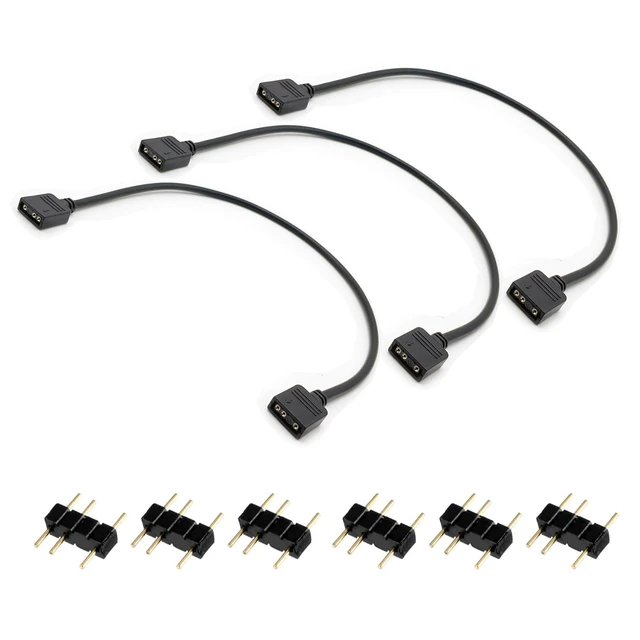 Alt view image 7 of 10 - (3-Pack) ARGB Extension Cable, 5V 3-Pin Addressable RGB Cable, 1-to-1 Female to Female for Extending Computer PC Fans/LED Lights, 30cm / 11.8in