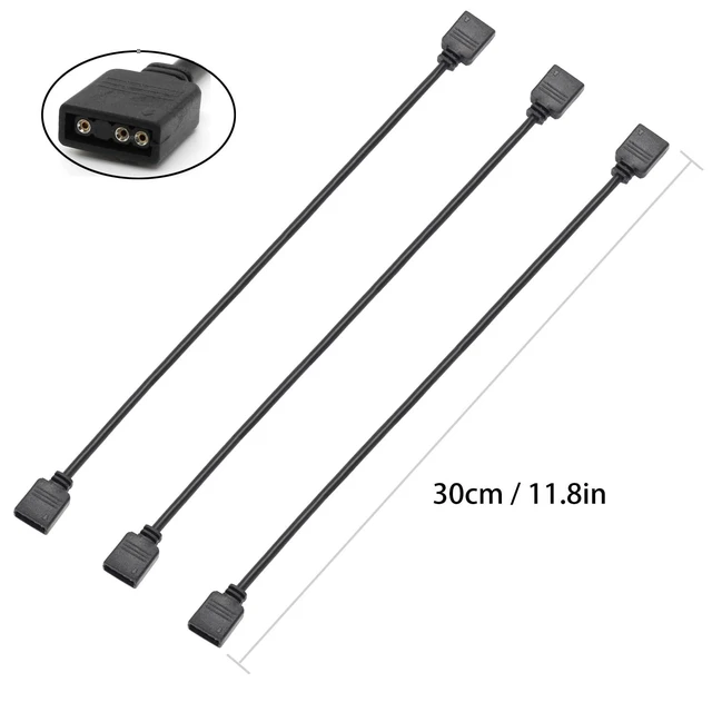 Alt view image 8 of 10 - (3-Pack) ARGB Extension Cable, 5V 3-Pin Addressable RGB Cable, 1-to-1 Female to Female for Extending Computer PC Fans/LED Lights, 30cm / 11.8in