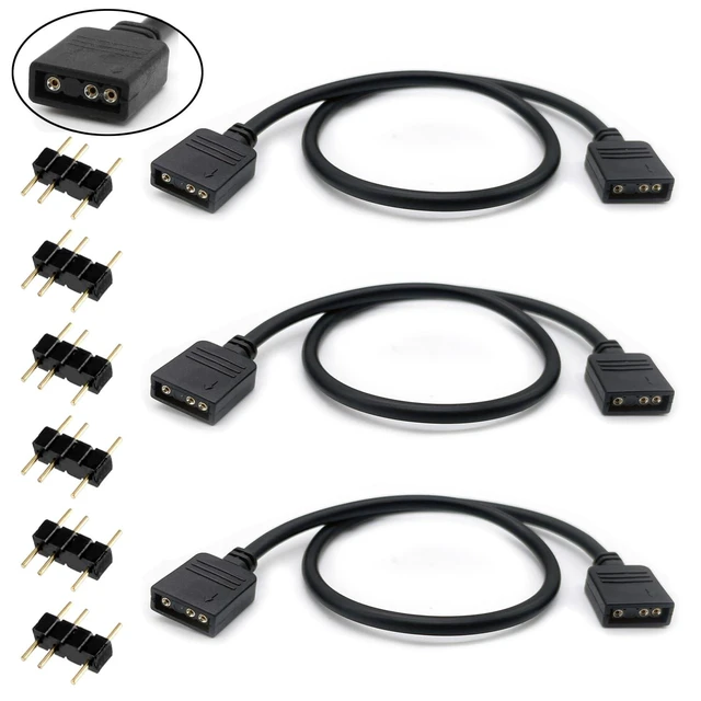 Alt view image 6 of 10 - (3-Pack) ARGB Extension Cable, 5V 3-Pin Addressable RGB Cable, 1-to-1 Female to Female for Extending Computer PC Fans/LED Lights, 30cm / 11.8in