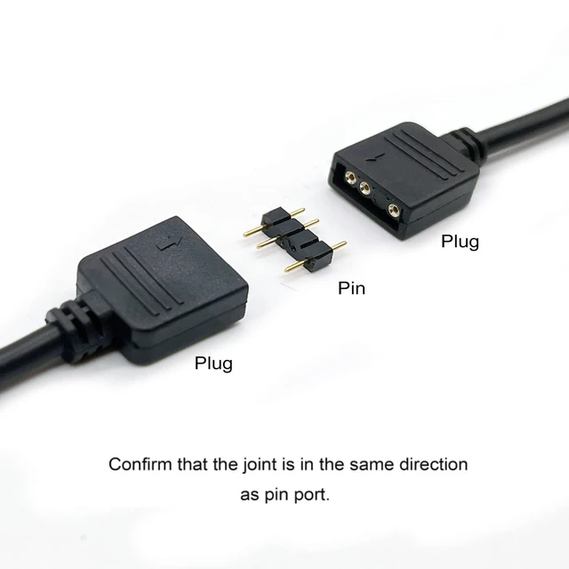Alt view image 10 of 10 - (3-Pack) ARGB Extension Cable, 5V 3-Pin Addressable RGB Cable, 1-to-1 Female to Female for Extending Computer PC Fans/LED Lights, 30cm / 11.8in