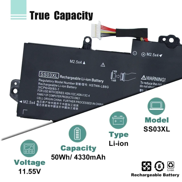 Alt view image 3 of 5 - SS03XL 933321-855 Battery Replacement for Hp EliteBook 840 G5 Battery, EliteBook 730 735 740 745 830 846 G5 Series HSN-112C HSTNN-LB8G 932823-421 50Wh 4330mAh