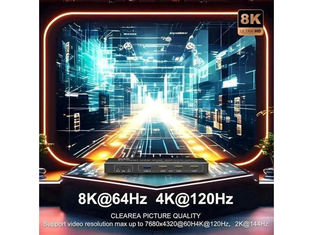 Alt view image 3 of 7 - 2 Port HDMI USB 3.0 KVM Switch 8K@60Hz, 2 In 1 Out KVM Switcher for 2 PCs Share 1 Monitor Keyboard Mouse Printer Scanner, With Desktop Controller