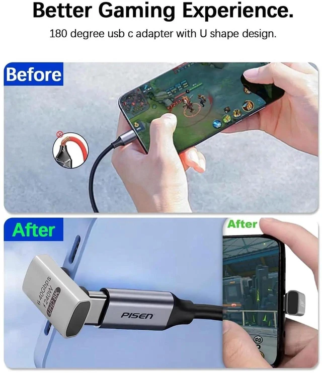 Alt view image 4 of 7 - 180 Degree USB C to USB C Adapter 240W PD, 40Gbps Data & 8K Video, U Shape Type C Male to Male Adapter for Thunderbolt 4/3,Switch, Laptop, Tablet, Phone 1Pack