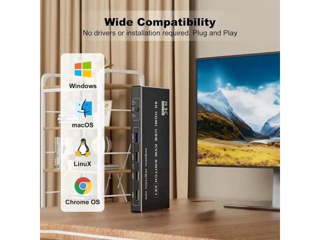 Alt view image 6 of 7 - 2 Port HDMI USB 3.0 KVM Switch 8K@60Hz, 2 In 1 Out KVM Switcher for 2 PCs Share 1 Monitor Keyboard Mouse Printer Scanner, With Desktop Controller