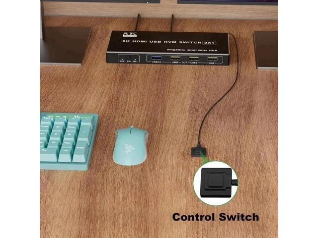 Alt view image 7 of 7 - 2 Port HDMI USB 3.0 KVM Switch 8K@60Hz, 2 In 1 Out KVM Switcher for 2 PCs Share 1 Monitor Keyboard Mouse Printer Scanner, With Desktop Controller