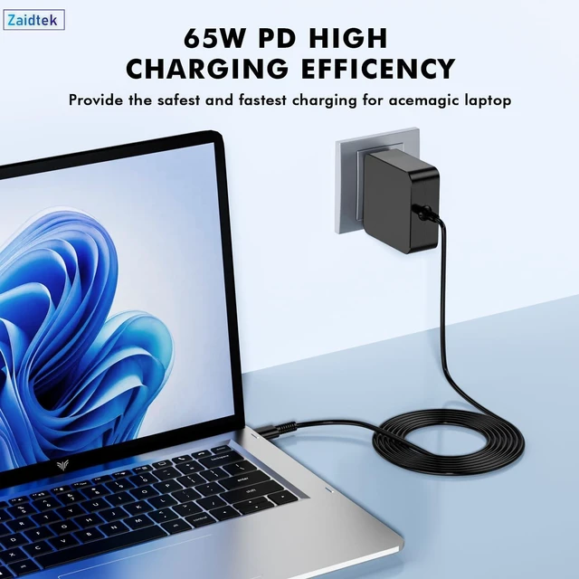 Alt view image 4 of 5 - Zaidtek 65W USB C Laptop Charger Compatible with ACEMAGIC AX15 AX16PRO KAIGERR AX15 RX16 AX16PRO TX16PRO AOC AX15 AX16PRO Type C AC Adapter Power Supply Cord
