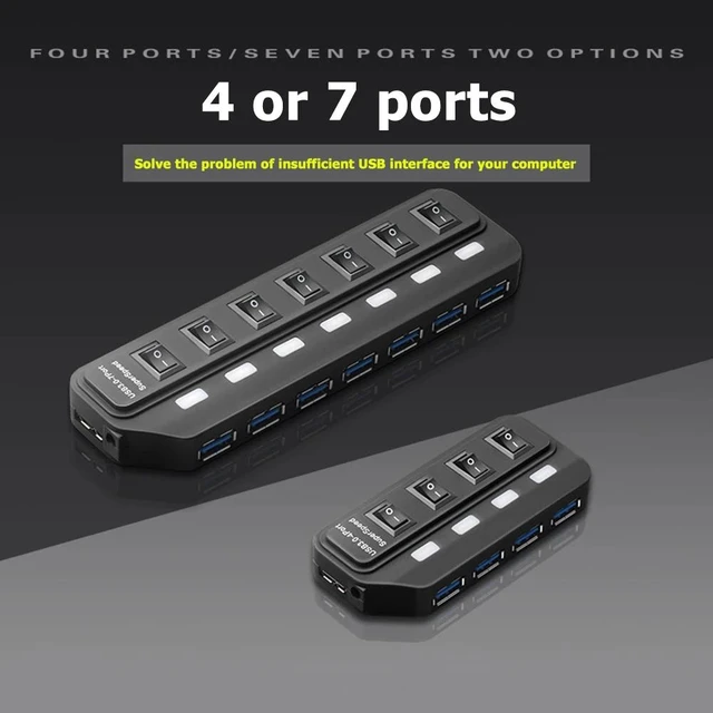 Alt view image 3 of 5 - 4/7 Ports USB 3.0 Hub USB Splitter with Individual Power Switches for PC USB3.0 Splitter with Four Switches Hub Hub With 7-port