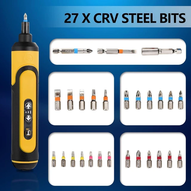 Alt view image 2 of 6 - Electric Screwdriver Rechargeable 4V Cordless Screwdriver With 3 Gear Torque Adjustment and 26 Bits Extension Rod USB Charging Cable in Carrying Case Suitable for Furniture or Appliance Repair