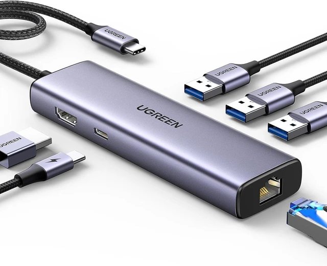 Main image of UGREEN USB C Hub 6-in-1 Gigabit USB C to Ethernet Adapter with 4K HDMI, 100W Power Delivery, 3 USB 3.0, Compatible with MacBook, iPad Pro, iPhone 15 Pro/Pro Max, Dell, HP, Chromebook.