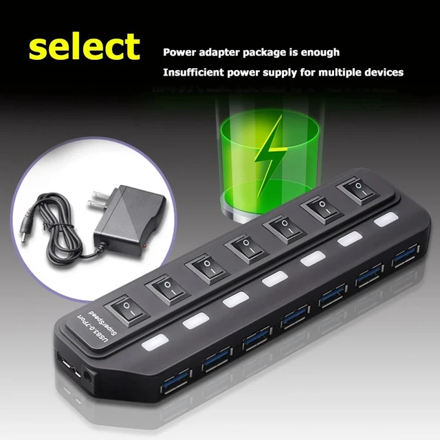 Alt view image 2 of 5 - 4/7 Ports USB 3.0 Hub USB Splitter with Individual Power Switches for PC USB3.0 Splitter with Four Switches Hub Hub With 7-port