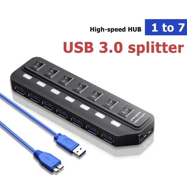 Alt view image 5 of 5 - 4/7 Ports USB 3.0 Hub USB Splitter with Individual Power Switches for PC USB3.0 Splitter with Four Switches Hub Hub With 7-port