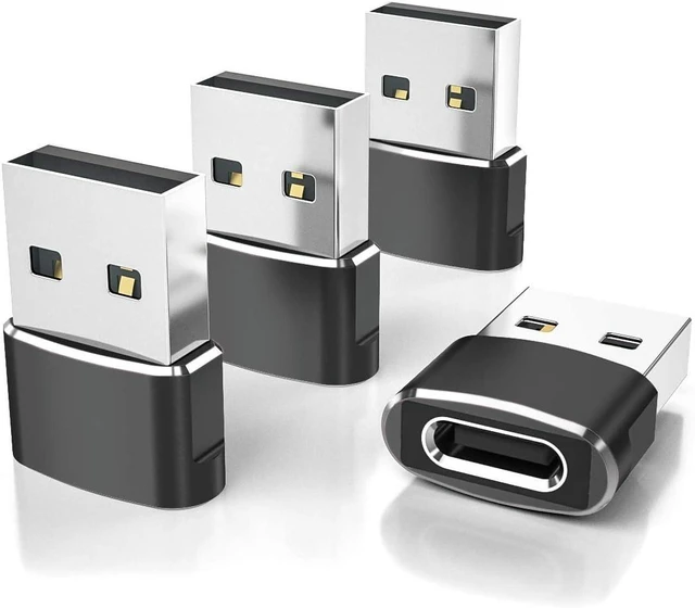 Main image of USB to USB C Adapter for iPhone 17 4Pack USBC Female to A Male Car Charger Adapter Type C Converter 16 Pro Max 15 14 Plus iWatch Watch 11 10 Se Ultra 3 iPad Air Galaxy S25 Black