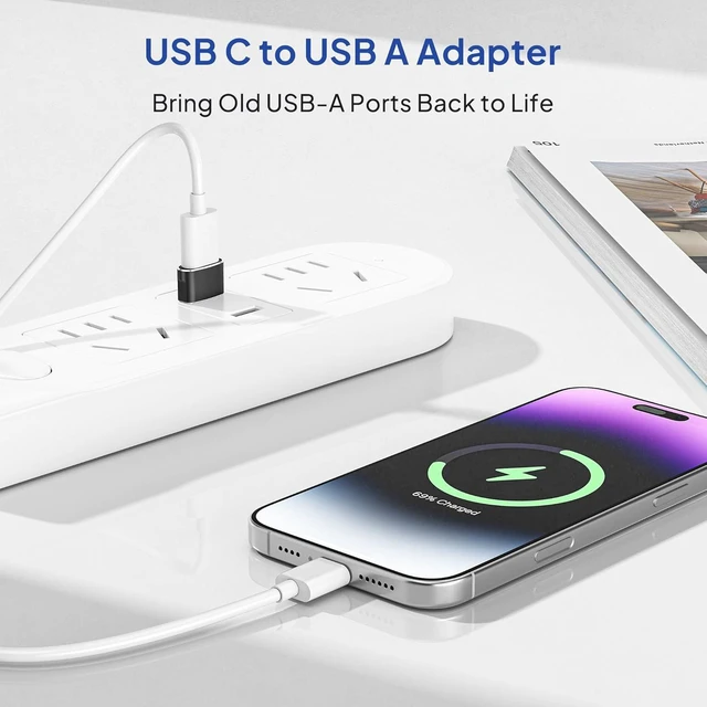Alt view image 2 of 7 - USB to USB C Adapter for iPhone 17 4Pack USBC Female to A Male Car Charger Adapter Type C Converter 16 Pro Max 15 14 Plus iWatch Watch 11 10 Se Ultra 3 iPad Air Galaxy S25 Black