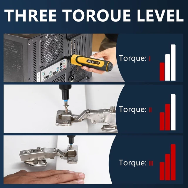 Alt view image 5 of 6 - Electric Screwdriver Rechargeable 4V Cordless Screwdriver With 3 Gear Torque Adjustment and 26 Bits Extension Rod USB Charging Cable in Carrying Case Suitable for Furniture or Appliance Repair