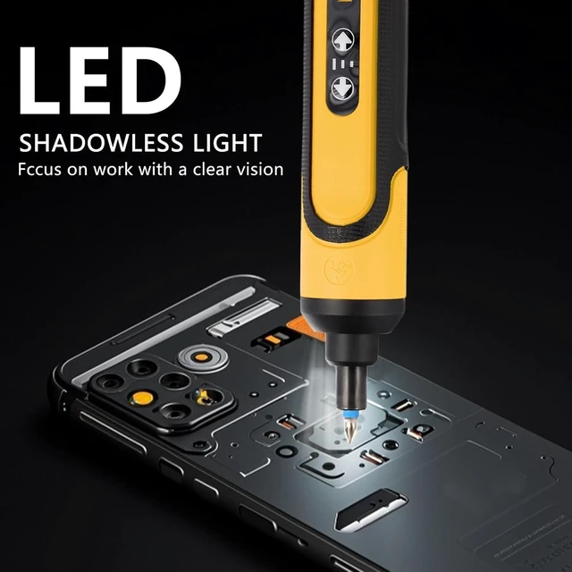 Alt view image 6 of 6 - Electric Screwdriver Rechargeable 4V Cordless Screwdriver With 3 Gear Torque Adjustment and 26 Bits Extension Rod USB Charging Cable in Carrying Case Suitable for Furniture or Appliance Repair