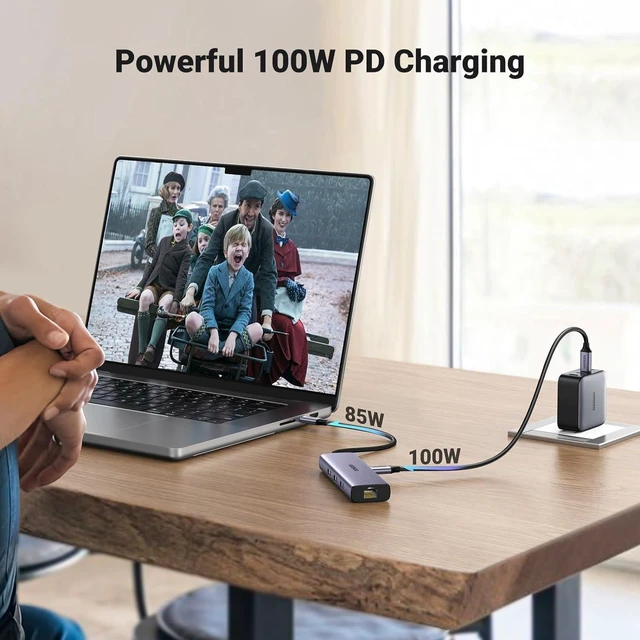 Alt view image 2 of 5 - UGREEN USB C Hub 6-in-1 Gigabit USB C to Ethernet Adapter with 4K HDMI, 100W Power Delivery, 3 USB 3.0, Compatible with MacBook, iPad Pro, iPhone 15 Pro/Pro Max, Dell, HP, Chromebook.