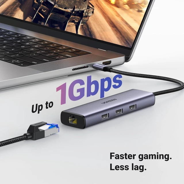 Alt view image 3 of 5 - UGREEN USB C Hub 6-in-1 Gigabit USB C to Ethernet Adapter with 4K HDMI, 100W Power Delivery, 3 USB 3.0, Compatible with MacBook, iPad Pro, iPhone 15 Pro/Pro Max, Dell, HP, Chromebook.