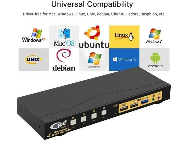 Alt view image 3 of 7 - CKL 4-Port DP1.4 KVM Switch, 8K@30Hz / 5K@60Hz / 4K@144Hz for 4 PCs Share 1 DisplayPort Monitor